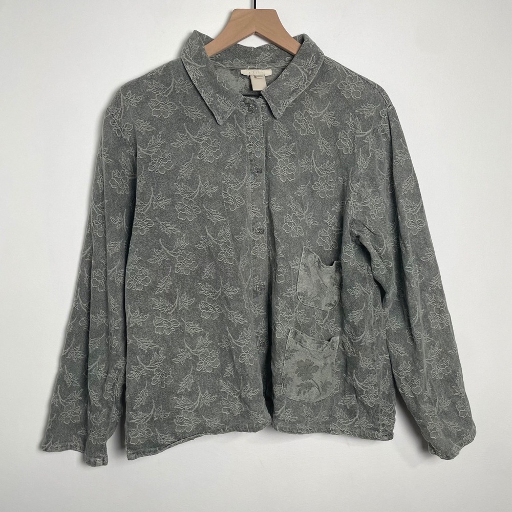 Vintage Floral Jacket Women L Artsy Lagenlook Botanical Cottagecore Boho Earthy